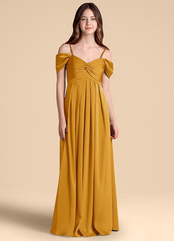 Azazie Kaitlynn Junior Jurk van Stretch Satijn met A-Lijn Off the Shoulder Boterbabbelaar image1