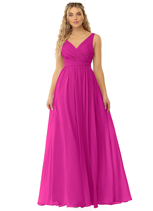 Azazie Kora Bridesmaid Dresses Fuchsia A-Line Pleated Chiffon Dress image1