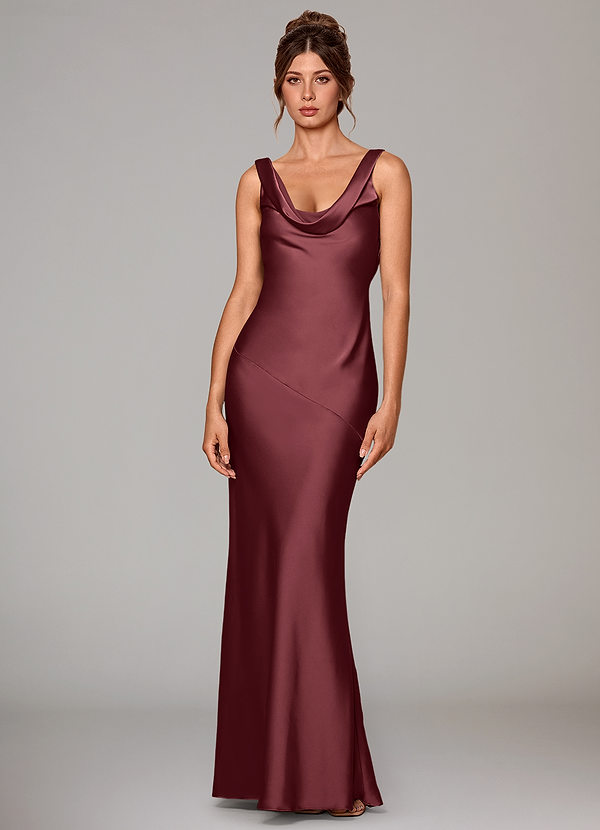 Azazie Rylina Bridesmaid Dresses Merlot Mermaid Stretch Satin Dress image1