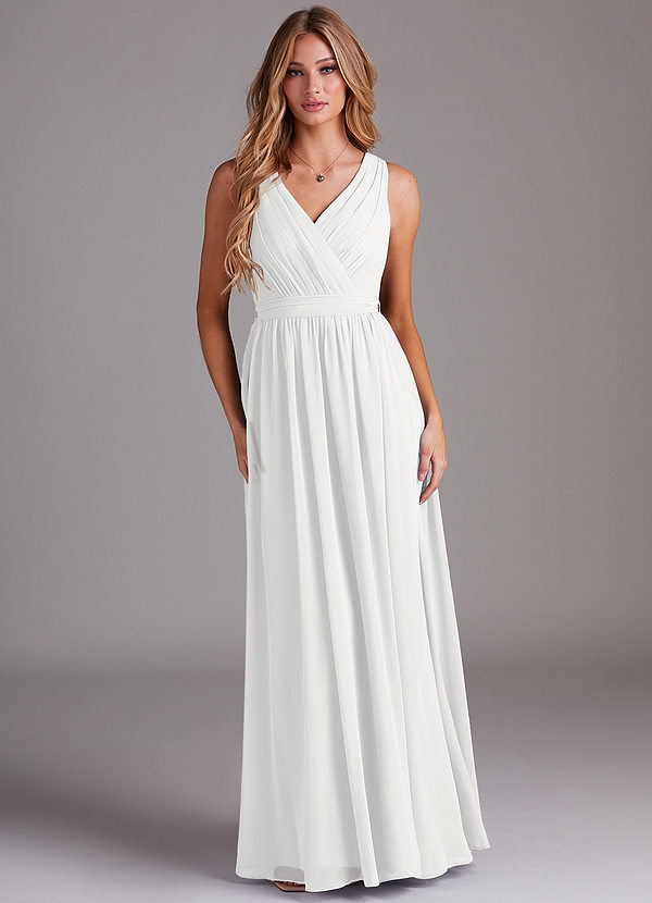 Azazie Kingsley Bridesmaid Dresses White A-Line Lace Chiffon Dress image1