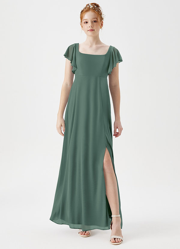 Azazie Bondi Junior A-Linie Seitliche Cut-Outs Gittergewebe Kleid Eukalyptus image1