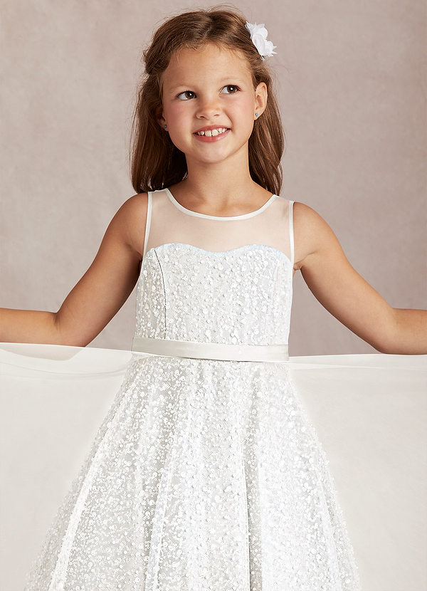 Azazie Siwa Flower Girl Dresses Ivory A-Line Beaded Tulle Dress image1