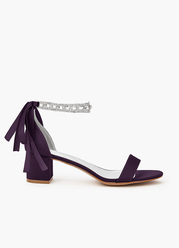 front Matching Color Matte Satin Rhinestone Strap Block Heel Sandals