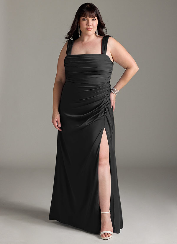 Azazie Jesaphine Bridesmaid Dresses Black Sheath Bow Stretch Satin Dress image1