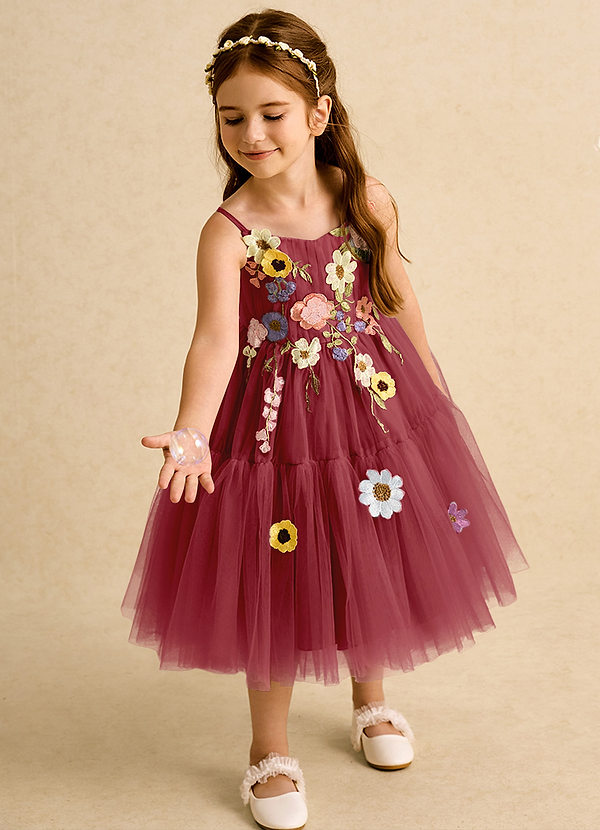 Azazie Osea Sukienki dla dziewczynek sypiących kwiaty Suknia balowa Pofałdowany Tiul Długość do kolan Sukienka image1