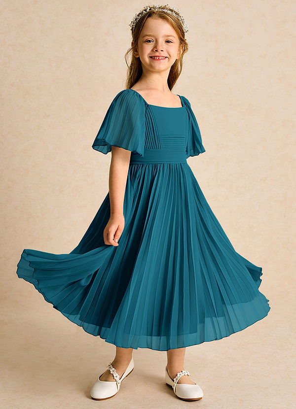 Azazie Gisele Abiti da Ragazza di Fiori Abito A-Line in Chiffon Plissettato Blu Inchiostro image1