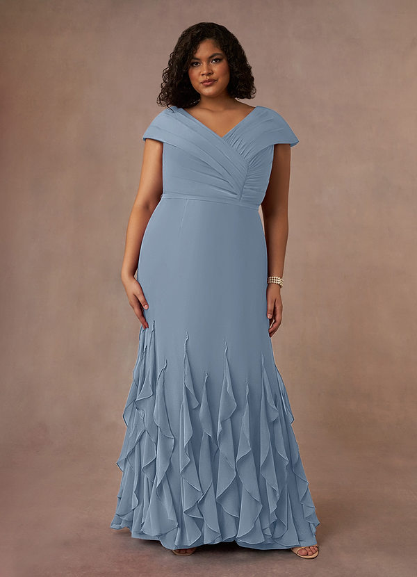 Azazie Bailora Abiti da Mamma Sposa Abito Sirena in Chiffon Increspato Blu Polveroso image1