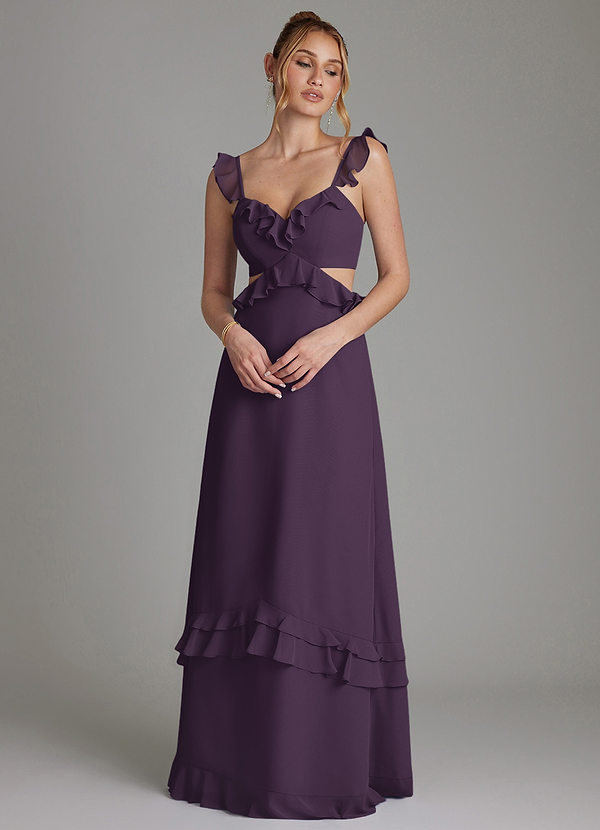 Azazie Malaya Vestidos Dama de Honor Vestido de Ciruela de Gasa de Corte en A con Corsé image1