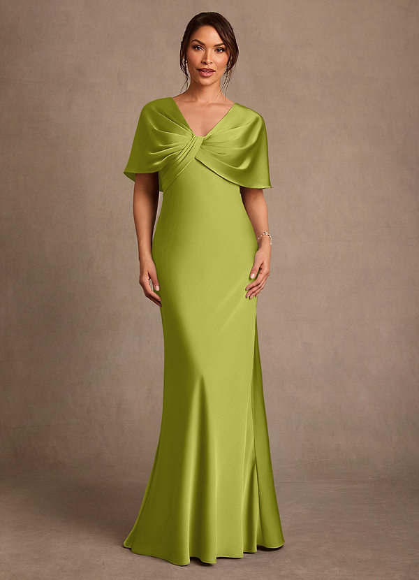 Azazie Dosia Moeder van de Bruid Jurken Kolom Jurk van Stretch Satijn Geplooid Citroengras image1