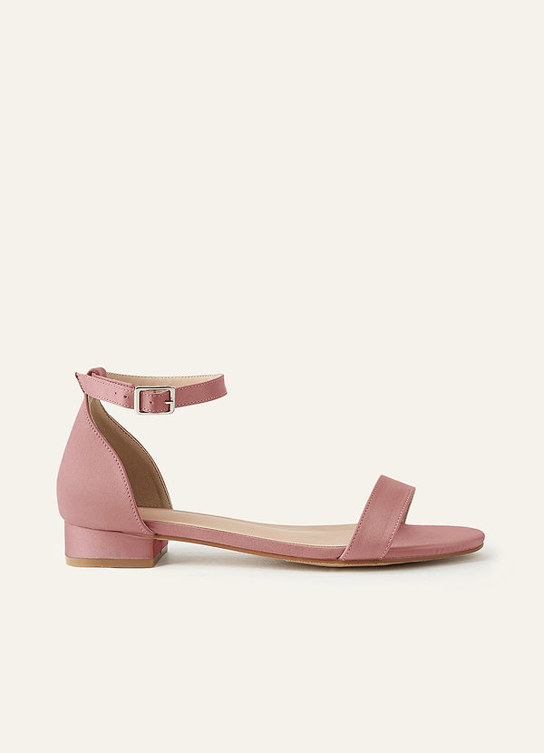 front Matching Color Matte Satin Single Strap Ankle Buckle Block Flat Sandals
