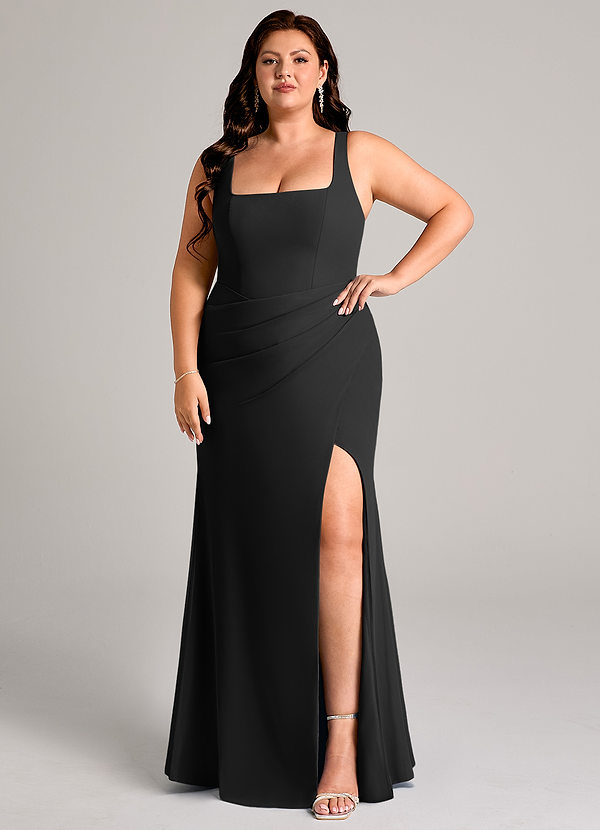 Azazie Mero Vestidos Dama de Honor Vestido de Negro de Gasa de Corte Recto con Plisado image1