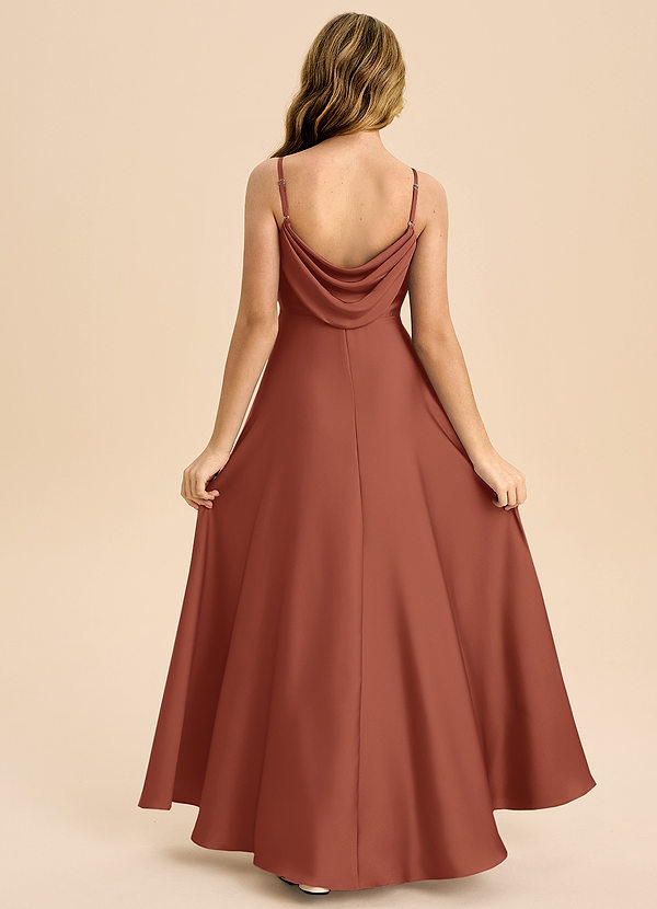 Azazie Bug Junior A-Line Plisseret Stræk satin Gulv-længde Junior brudepige Kjole image1