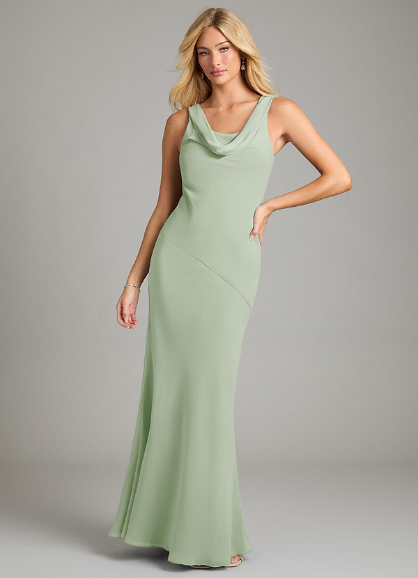 Azazie Rylina Bridesmaid Dresses Dusty Sage Mermaid Pleated Chiffon Dress image1