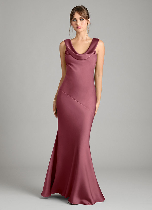 Azazie Rylina Bridesmaid Dresses Desert Rose Mermaid Stretch Satin Dress image1
