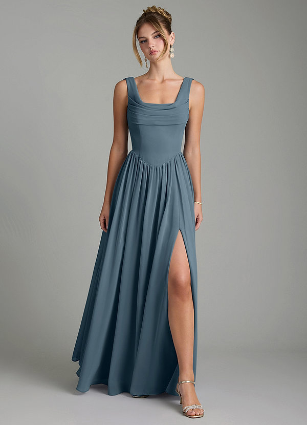 Novi Vestidos de dama de honor Vestido Crepúsculo de Gasa de Línea A con Plisado image1