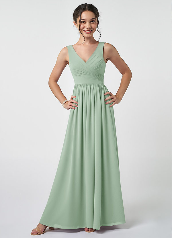 Azazie Keyla Junior Agave A-Line Pleated Chiffon Dress image1