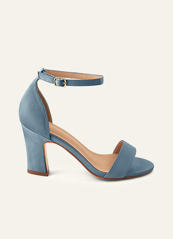 front Matching Color Stretch Satin One Strap Buckle Chunky Heel Sandals