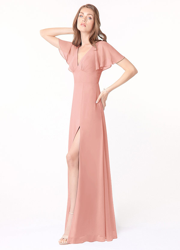 Azazie Kimber Bridesmaid Dresses A-Line Flounce Sleeve Chiffon Floor-Length Dress image2