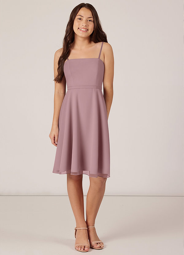 Azazie Kalie Junior Dusty Rose A-Line with Belt Chiffon Dress image1