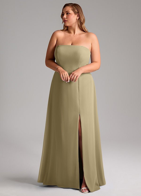 Azazie Wren Abiti da Damigella Abito Convertibile A-Line in Chiffon Spacco Laterale Verde Muschio image1