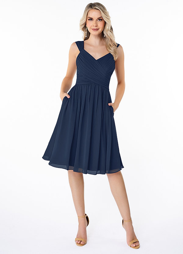 Azazie Angie Bridesmaid Dresses Dark Navy A-Line Corset Chiffon Dress image1