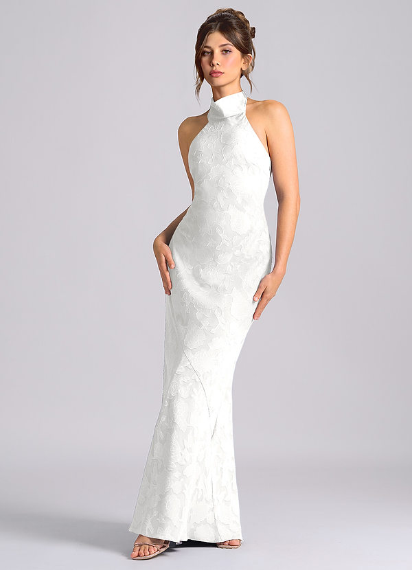 Azazie Velli Vestidos Dama de Honor Vestido de Blanco de Devorado Floral de Corte Sirena con Cuello Alto image1