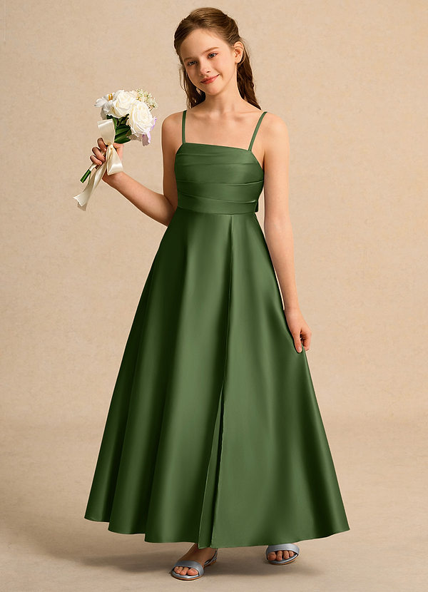 Azazie Pebbles Junior Formal Klänningar för brudeflicka Klä A-Line i Matt satäng Plisserad image1