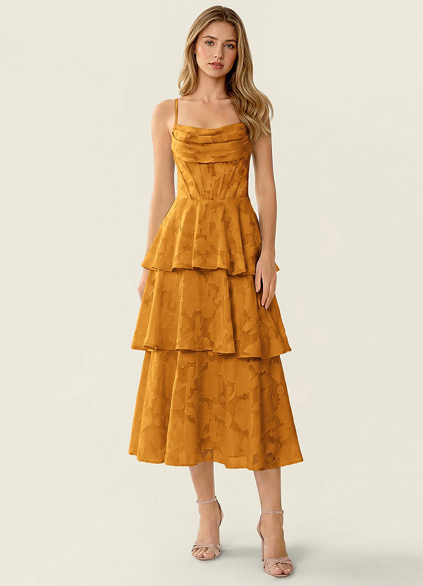 Gabriddy Butterscotch Jacquard Ruffles Corset Maxi Dress image1