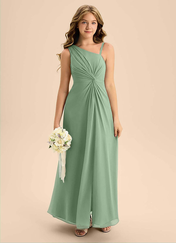 Azazie Brooke Junior Matcha A-Line Side Slit Chiffon Dress image1