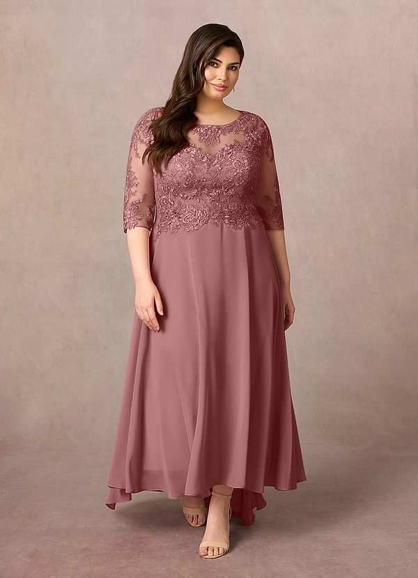 Azazie Monza Vestidos de Madre de la Novia Vestido de Rosa Del Desierto de Gasa de Corte En A con Encaje image1