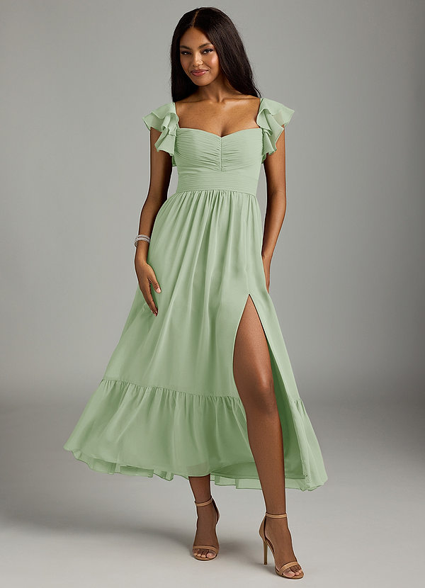 Azazie Anaya Bridesmaid Dresses Dusty Sage A-Line Pleated Chiffon Dress image1
