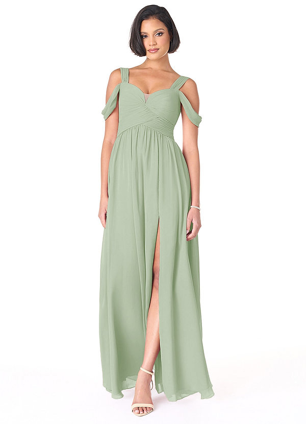 Azazie Lianne Bridesmaid Dresses Dusty Sage A-Line Off the Shoulder Chiffon Dress image1