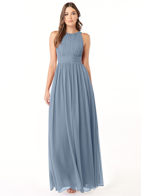 Azazie Luz Bridesmaid Dresses Dusty Blue A-Line Lace Chiffon Dress image1