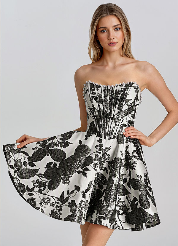 Ismene Noir Robe courte corset en jacquard coupe trapèze image1