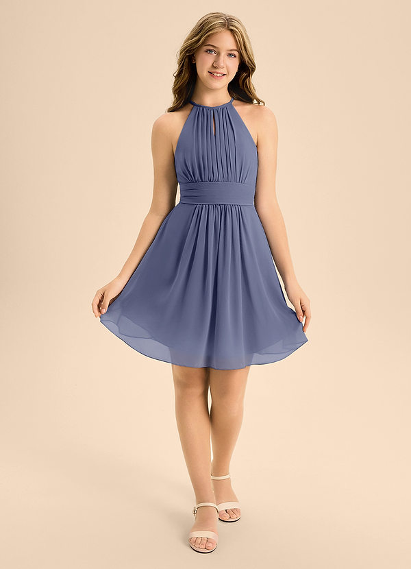 Azazie Bonnie Junior Stormy A-Line Pleated Chiffon Dress image1