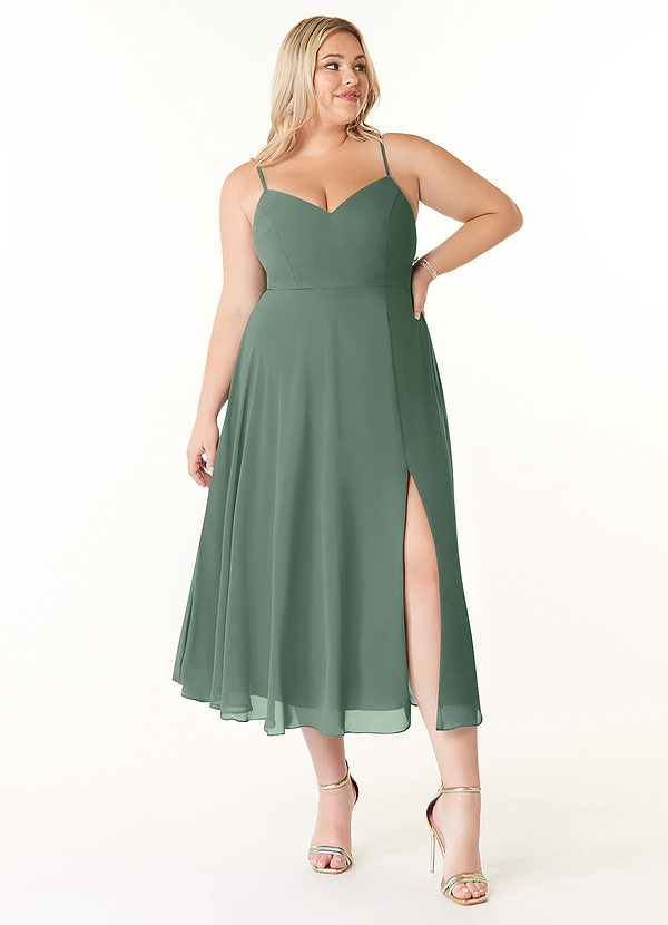 Azazie Clarissa Bridesmaid Dresses Eucalyptus A-Line V-Neck Chiffon Dress image1