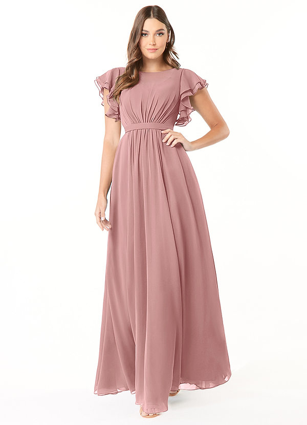Azazie Daphne Modest Bridesmaid Dresses A-Line Ruffled Chiffon Floor-Length Dress image1