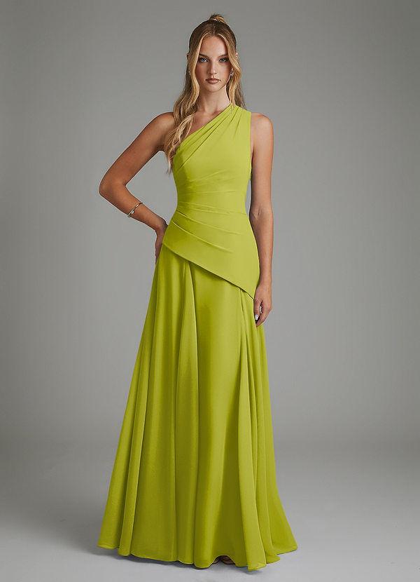 Azazie Holly Robes de demoiselle d'honneur Robe Trapèze en Mousseline de soie Corset Citronnelle image1