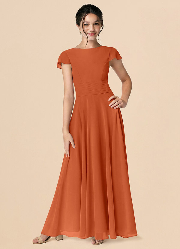 Azazie Payton Burnt Orange A-Line Bow Chiffon Dress image1