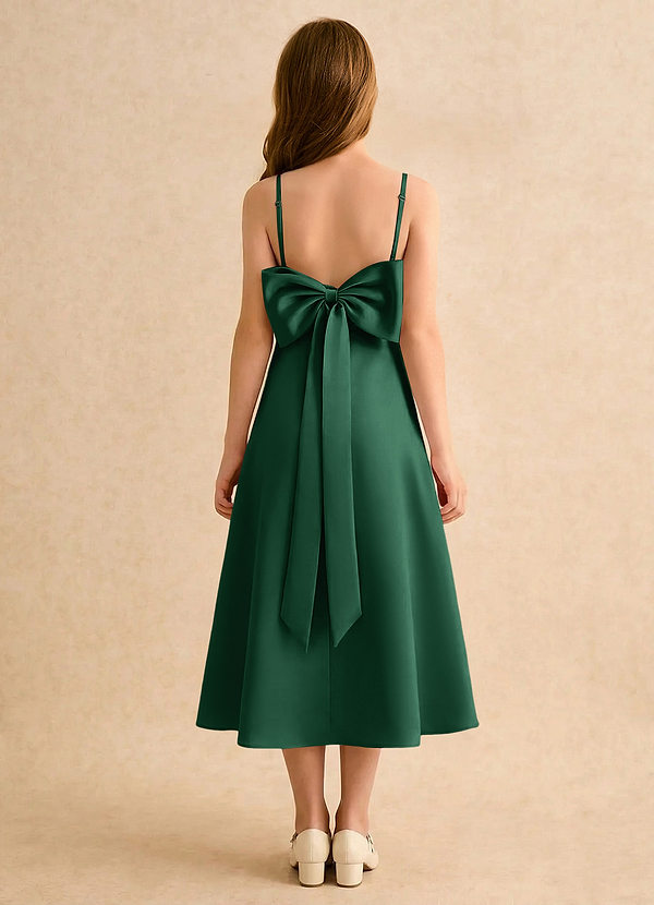 Azazie Jaella Girls Formal Sukienki dla dziewczynek sypiących kwiaty Linia A Pofałdowany Matowy satynowy Długość herbaty Sukienka image1