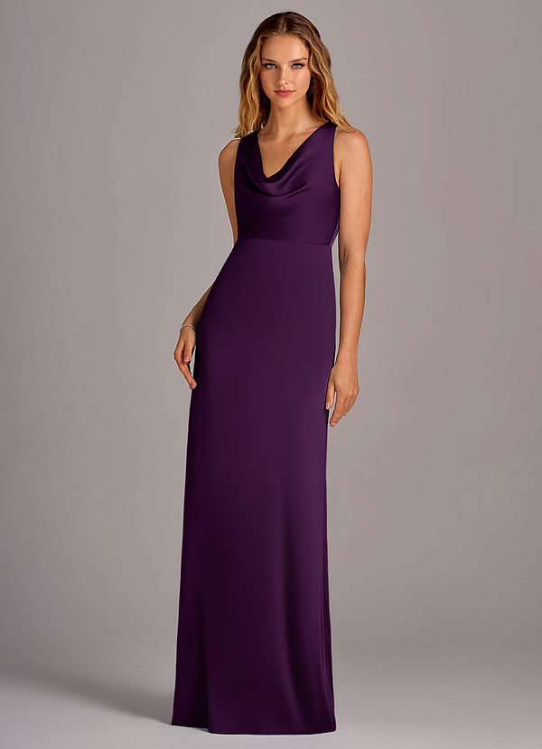 Azazie Wrenlee Bridesmaid Dresses Grape A-Line Stretch Satin Dress image1
