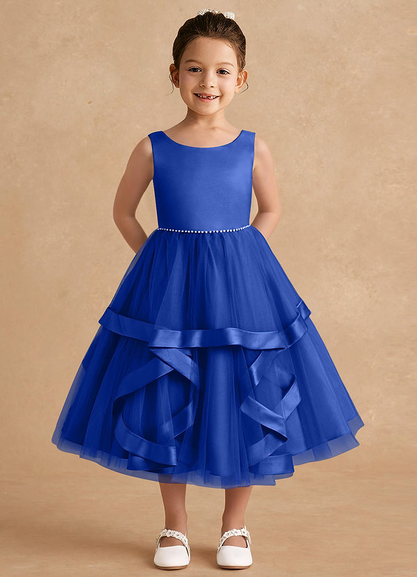 Azazie Posy Blumenkinder Kleider A-Linie Mit Perlen Tüll Kleid Königsblau image1