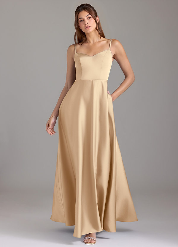 Azazie Marley Brautjungfernkleider Wandelbar A-Linie Schulterfrei Stretch-Satin Kleid Champagner image1