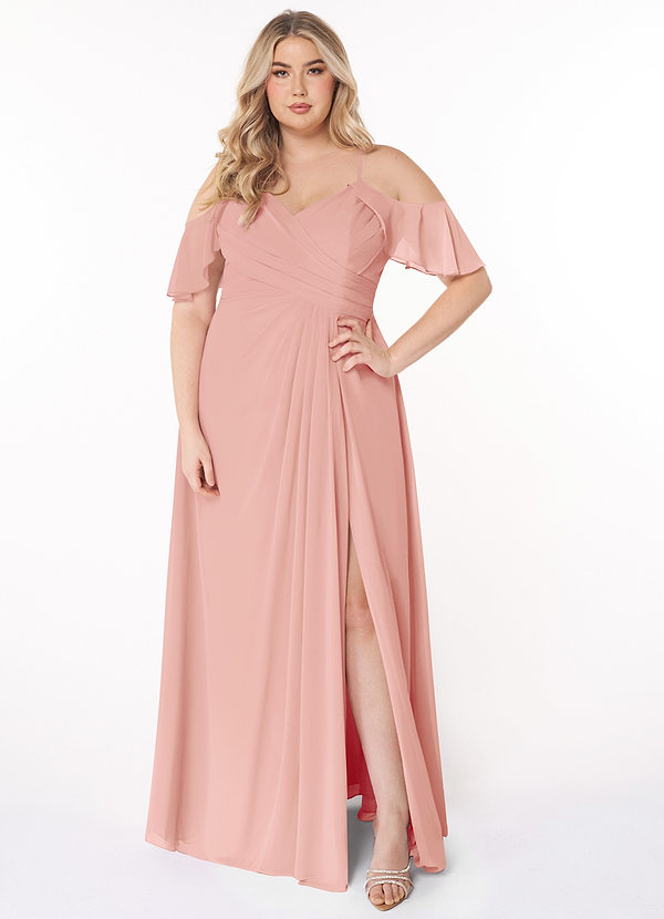 Azazie Dakota Bridesmaid Dresses Rosette A-Line V-Neck Pleated Chiffon Dress image1