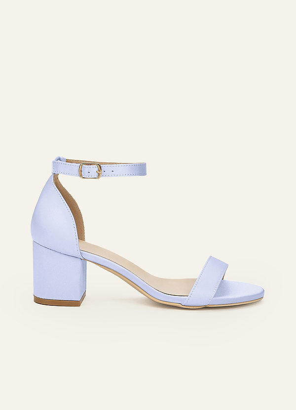 front Matching Color Matte Satin One Strap Buckle Block Heel Sandals