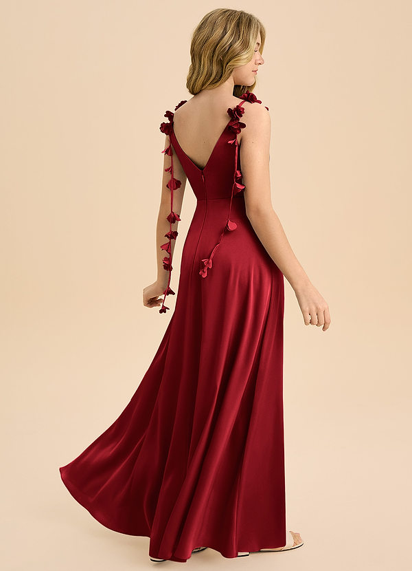 Azazie Gumdrop Junior Scarlet Empire Pleated Stretch Satin Dress image1