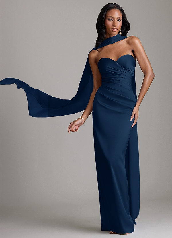 Azazie Sonora Suknie dla druhen Osłona Bez ramiączek Satyna elastyczna Do ziemi Sukienka image1