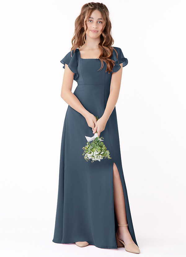 Azazie Bondi Junior Neptune A-Line Bow Chiffon Dress image1