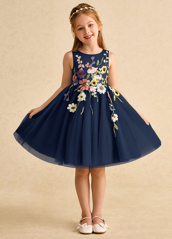 Azazie Prima Flower Girl Dresses Dark Navy A-Line Bow Tulle Dress image1