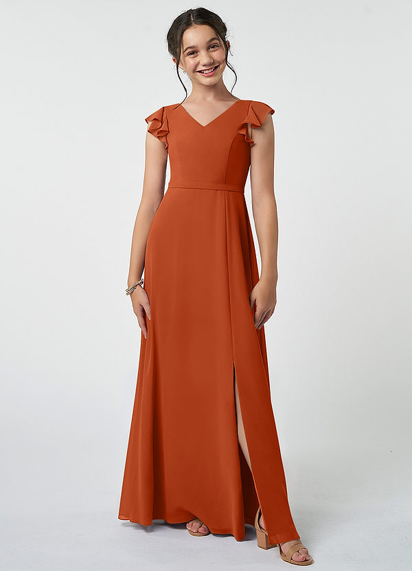 Azazie Claudine Junior Burnt Orange A-Line Pleated Chiffon Dress image1
